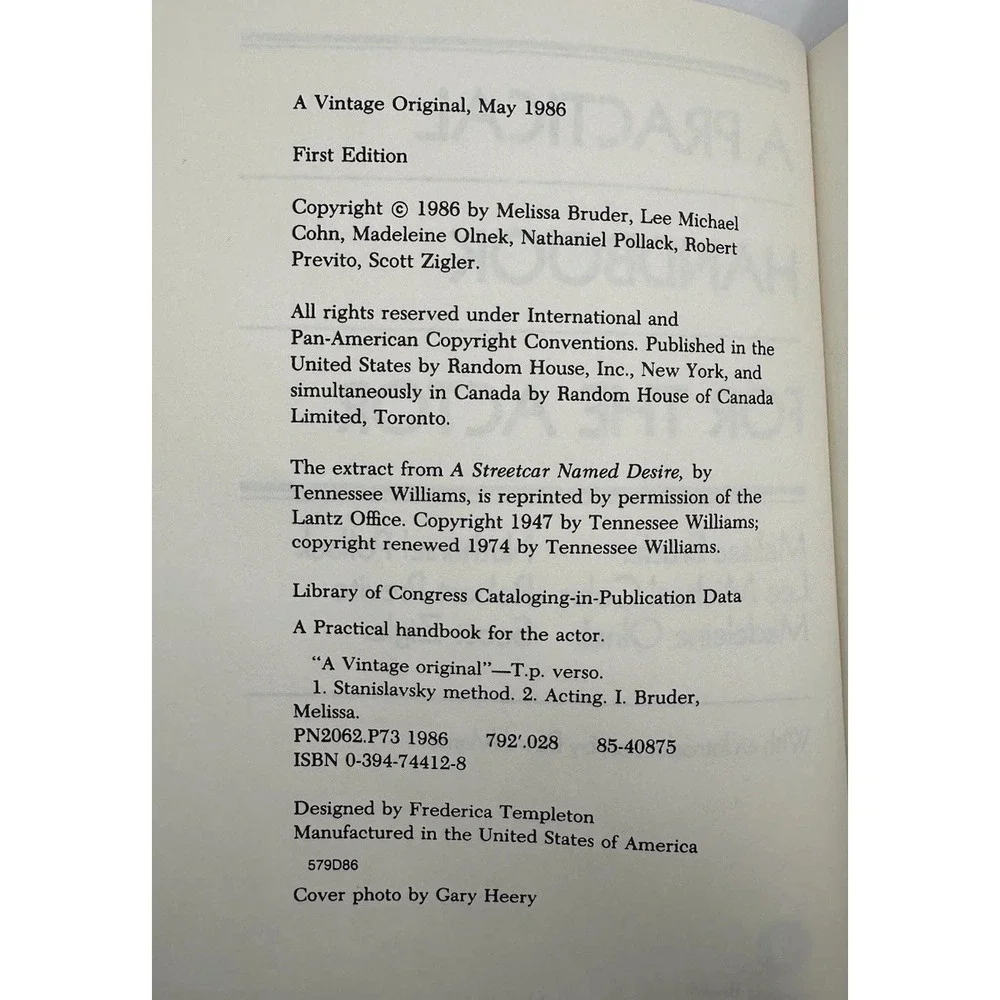 A Practical Handbook for the Actor 1st Edition 1986 Melissa Bruder David Mamet